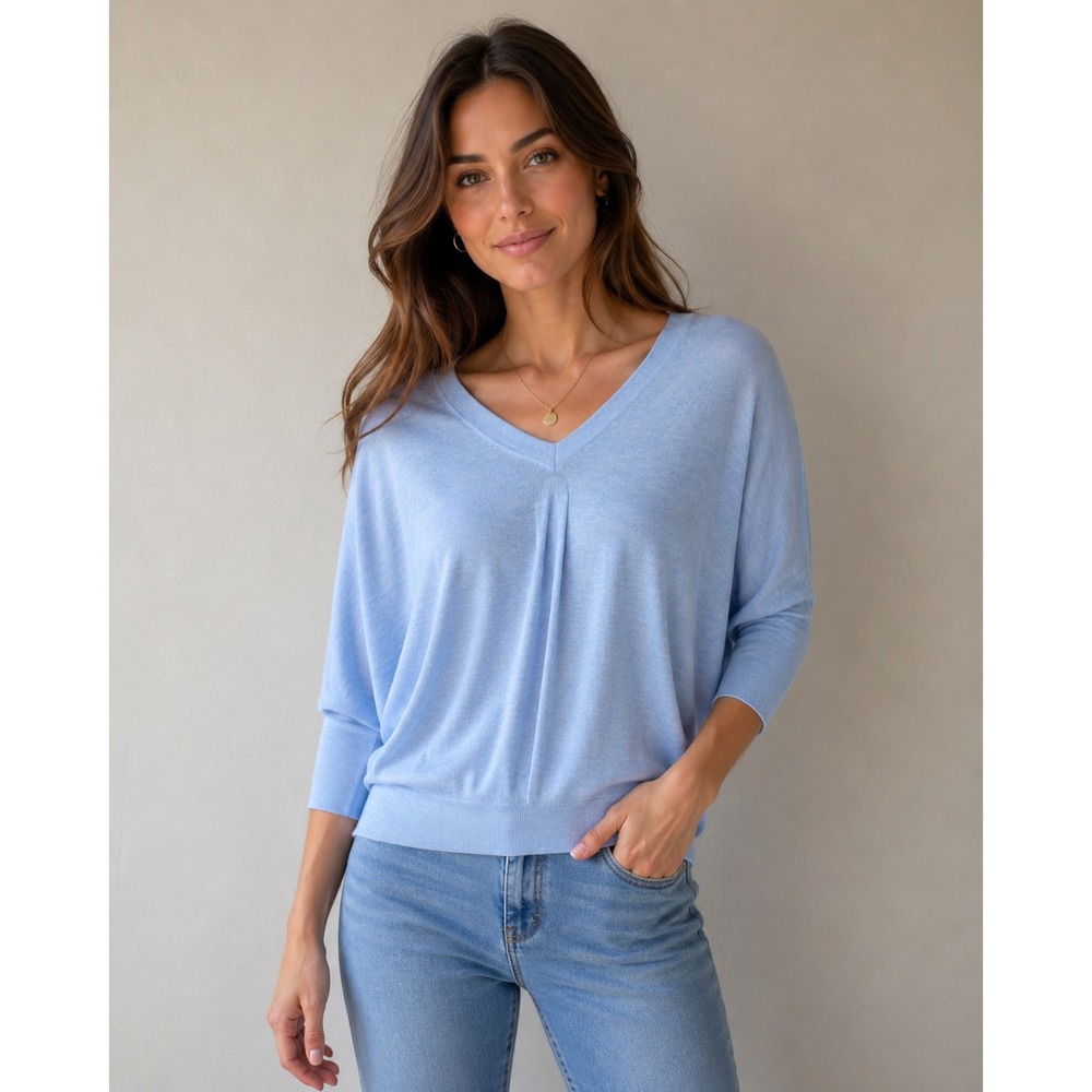 Derek Lam Cashmere Silk Sweater Womens Medium Light Blue Batwing Sleeves Luxury